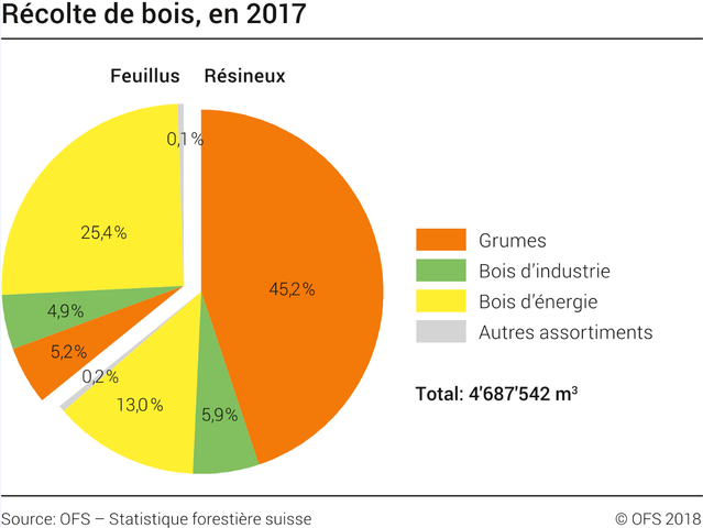 La récolte de bois 2017 : Augmente notamment grâce auxforêts privées suisses